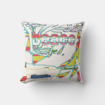 "Peace" Grafik, Rot-Gelb-Aqua-Rosa auf Off-White