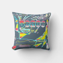 Peace Graphic Red Yellow Aqua Pink White Slate Kissen
