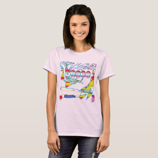 "Peace" Graphic with Yellow Red Pink Blue Design T T-Shirt (Vorne ganz)