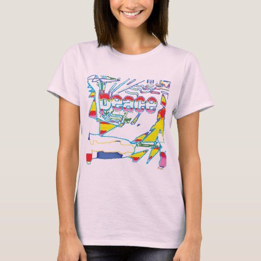 "Peace" Graphic with Yellow Red Pink Blue Design T T-Shirt (Vorderseite)
