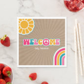 Peace Groovy Brown Hot Pink Babydusche Hippie Serviette (Beispiel)