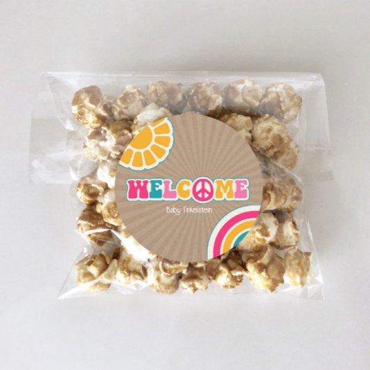 Peace Groovy Hot Pink Brown Babydusche Hippie Runder Aufkleber