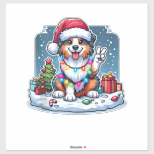 Peace Hand Australian Shepherd Christmas Lights Wo Aufkleber