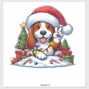Peace Hand Basset Weihnachtsleuchten Hunde Frauen Aufkleber