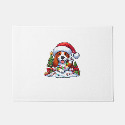 Peace Hand Basset Weihnachtsleuchten Hunde Frauen Fußmatte (Vorderseite)