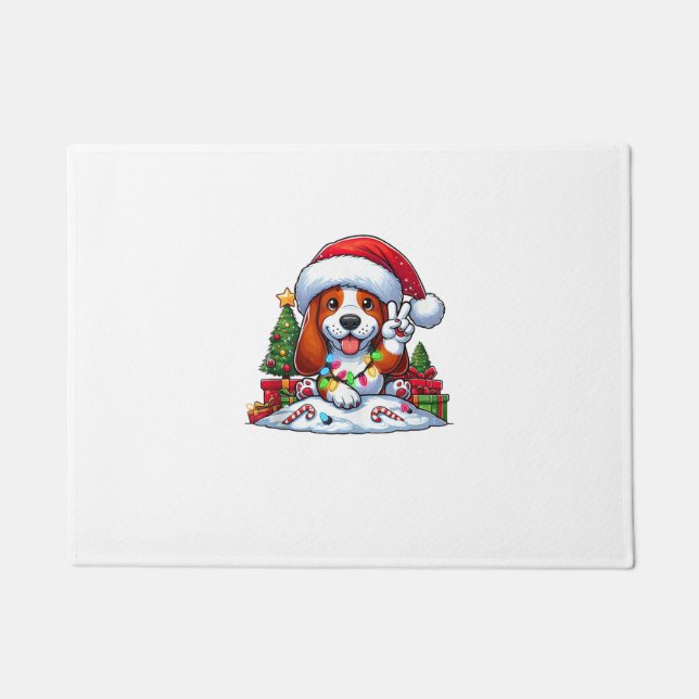 Peace Hand Basset Weihnachtsleuchten Hunde Frauen Fußmatte (Vorderseite)