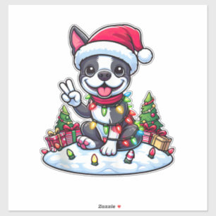 Peace Hand Boston Terrier Christmas Lights Womens Aufkleber