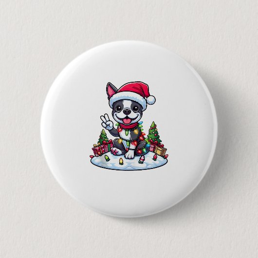Peace Hand Boston Terrier Christmas Lights Womens Button (Vorderseite)