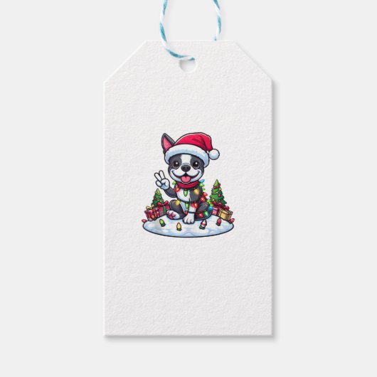 Peace Hand Boston Terrier Christmas Lights Womens Geschenkanhänger (Vorderseite)