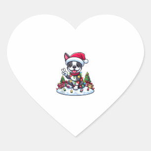 Peace Hand Boston Terrier Christmas Lights Womens Herz-Aufkleber