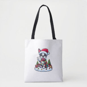 Peace Hand Boston Terrier Christmas Lights Womens Tasche