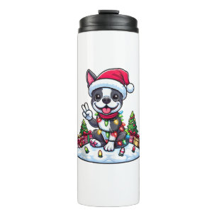 Peace Hand Boston Terrier Christmas Lights Womens Thermosbecher