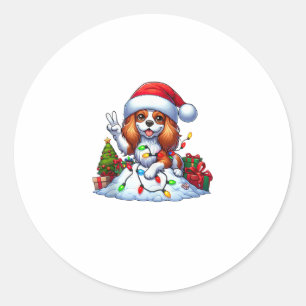 Peace Hand Cavalier King Charles Spaniel Weihnacht Runder Aufkleber