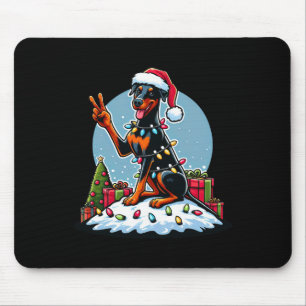 Peace Hand Dobermann Pinscher Christmas Lights Wom Mousepad