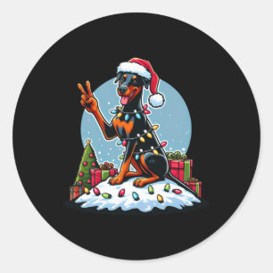 Peace Hand Dobermann Pinscher Christmas Lights Wom Runder Aufkleber