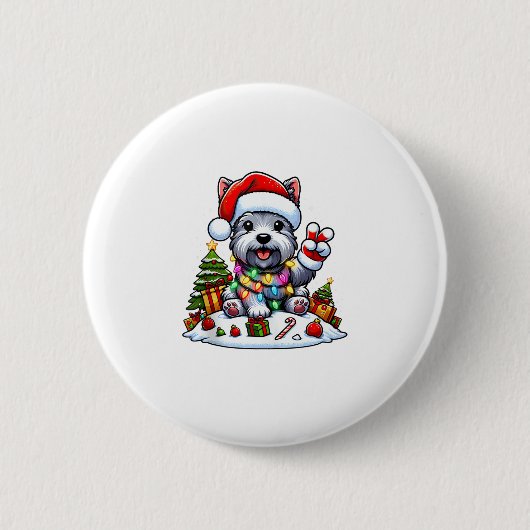 Peace Hand Scott Terrier Christmas Lights Women Button (Vorderseite)