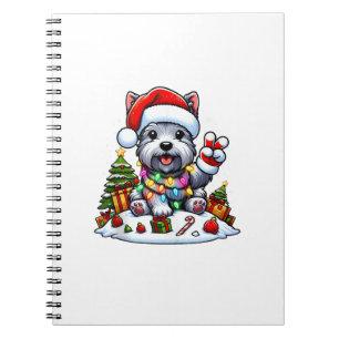 Peace Hand Scott Terrier Christmas Lights Women Notizblock