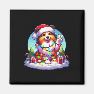 Peace Hand Shetland Sheepdog Christmas Lights Wome Magnet