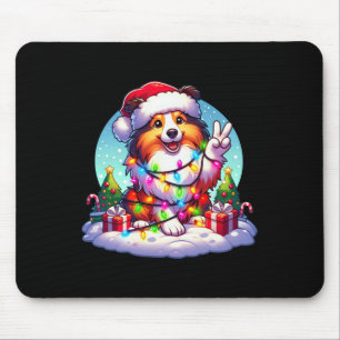 Peace Hand Shetland Sheepdog Christmas Lights Wome Mousepad