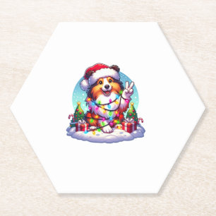Peace Hand Shetland Sheepdog Christmas Lights Wome Untersetzer