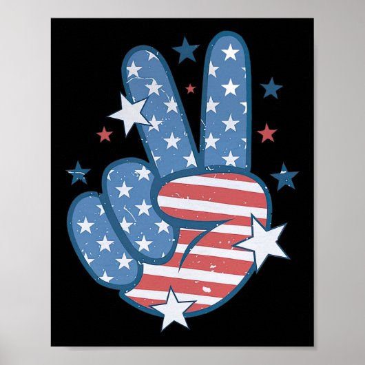 Peace Hand Sign Groovy 4. Juli Poster (Vorne)