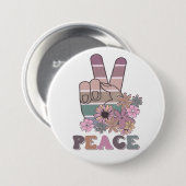 Peace Hand Sign Retro 70er Floral Daisy Button (Vorne & Hinten)