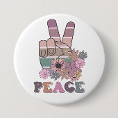 Peace Hand Sign Retro 70er Floral Daisy Button (Vorderseite)