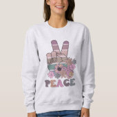 Peace Hand Sign Retro 70er Floral Daisy Sweatshirt (Vorderseite)
