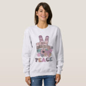 Peace Hand Sign Retro 70er Floral Daisy Sweatshirt (Vorne ganz)