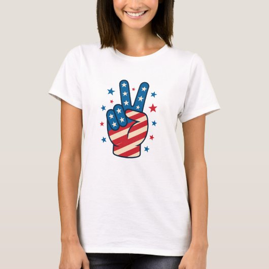 Peace Hand USA Flag 4th of July T-Shirt (Vorderseite)
