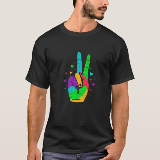 Peace Hand Victroy signiert Herz-Liebe T-Shirt (Vorderseite)
