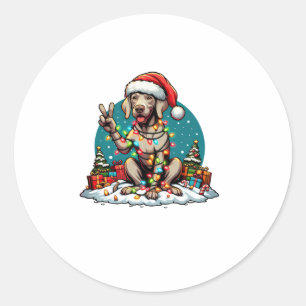 Peace Hand Weimaraner Hund Weihnachtsleuchten Frau Runder Aufkleber