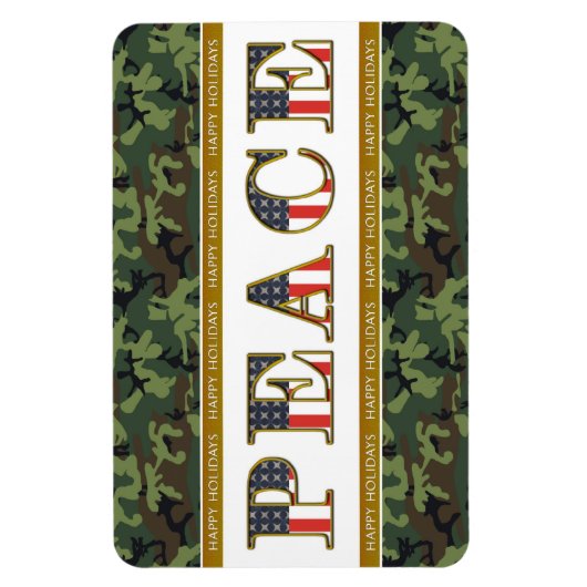 Peace Happy Holidays Camouflage Square Magnet (Vertikal)