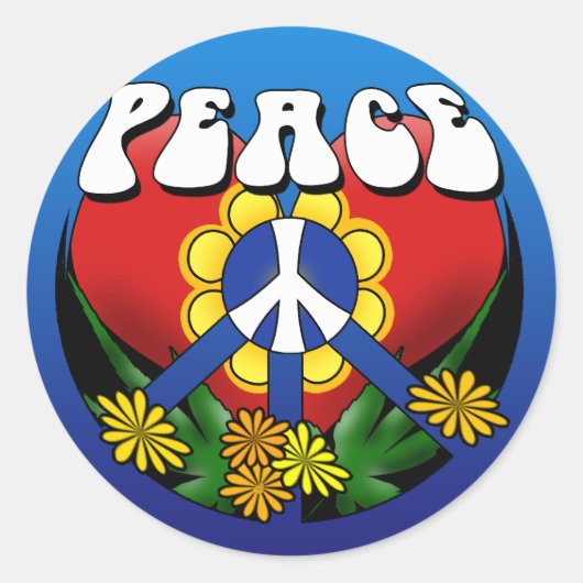 Peace Heart Blume Runder Aufkleber (Vorderseite)