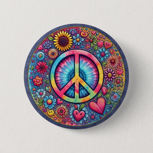 "Peace Hearts and Flower" Button (Vorderseite)