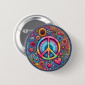 "Peace Hearts and Flower" Button (Vorne & Hinten)