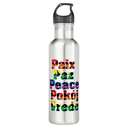 Peace Hearts Rainbow Pattern Edelstahlflasche (Vorderseite)