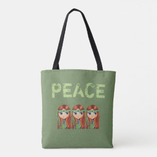 Peace Hippie Girl Chick in Green Headband der 60er Tasche