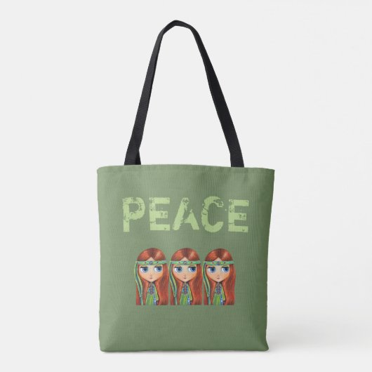Peace Hippie Girl Chick in Green Headband der 60er Tasche (Rückseite)