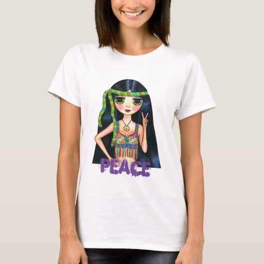 Peace Hippie Girl mit Fringed Vest & Headband T-Shirt (Vorderseite)