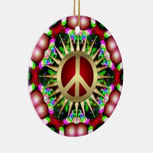 Peace Hippie Hexagon Christmas Ceramic Ornament (Rechts)