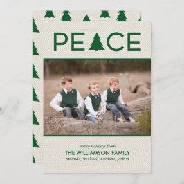 Peace Holiday Tree Custom Foto Beige Green Feiertagskarte