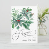 PEACE Holly Berry Branch Weihnachtsgrüßen Feiertagskarte (Stehend Vorderseite)