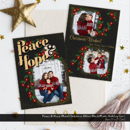 Peace & Hope Floral Weihnachten Glitzer Schwarzes 
