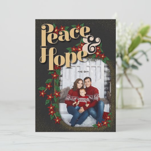 Peace & Hope Floral Weihnachten Glitzer Schwarzes (Stehend Vorderseite)