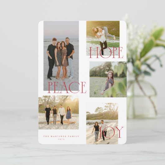 Peace Hope Joy Christmas Card Feiertagskarte (Stehend Vorderseite)