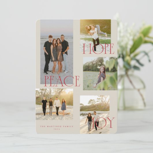 Peace Hope Joy Christmas Card Feiertagskarte (Stehend Vorderseite)