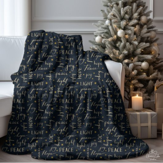 Peace Hope Joy Light Velvet Black Sherpa Blanket Sherpadecke