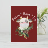 Peace Hope Joy Masked Cow Feiertagskarte (Stehend Vorderseite)