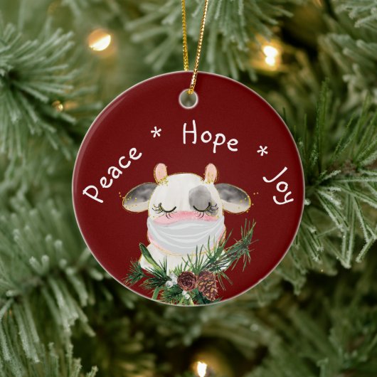 Peace Hope Joy Masked Cow Keramik Ornament (Baum)